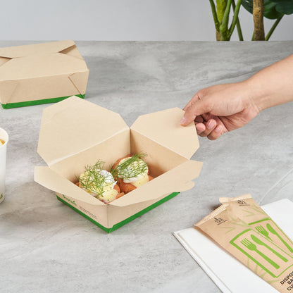 Sustain 45 oz Rectangle Bamboo Paper #8 Bio Box Take Out Container - with PLA Lining, Compostable - 6 3/4" x 5 1/2" x 2 1/2" - 200 count box