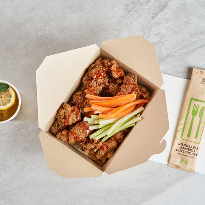 Sustain 71 oz Rectangle Bamboo Paper #3 Bio Box Take Out Container - with PLA Lining, Compostable - 8 1/2" x 6 1/4" x 2 1/2" - 50 count box