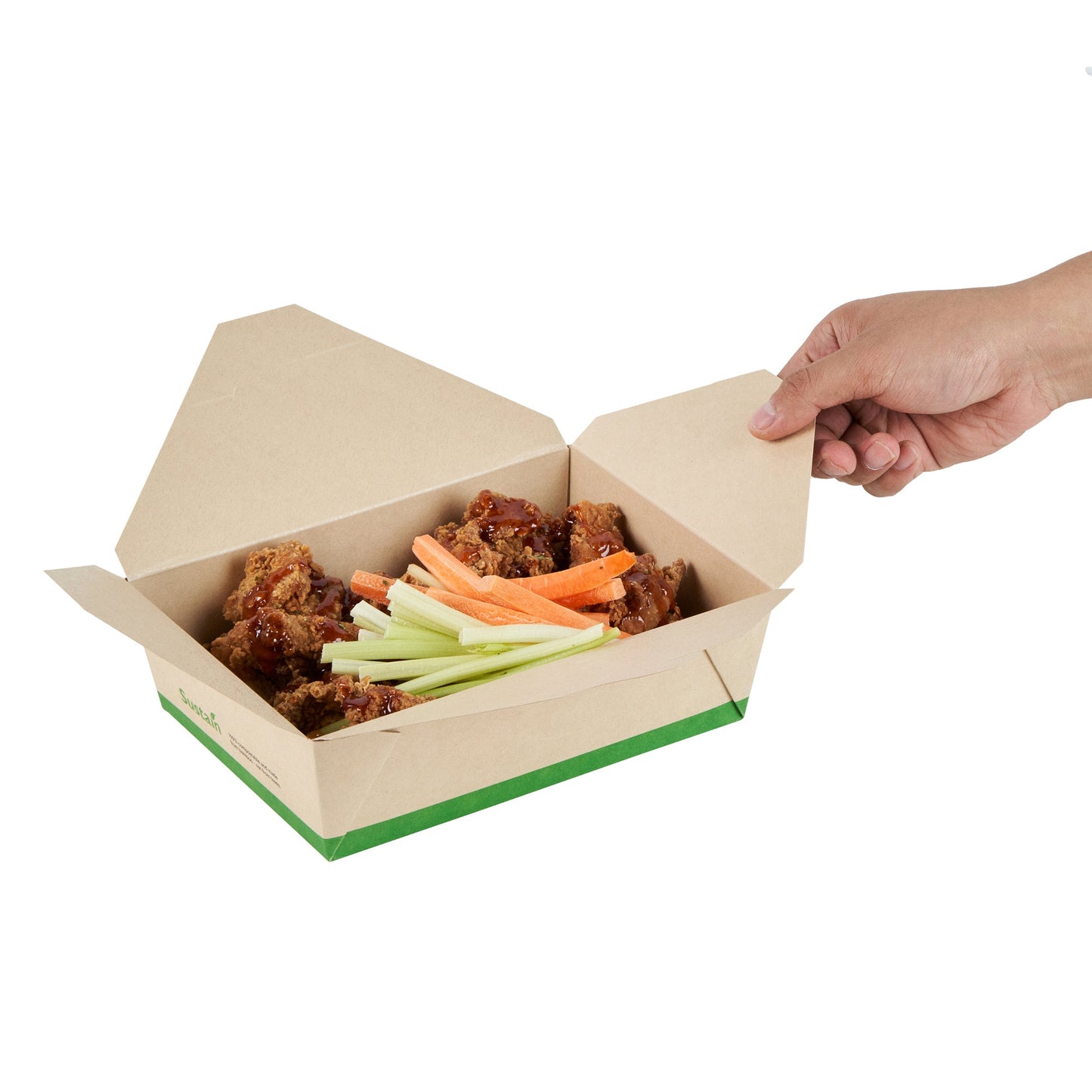 Sustain 71 oz Rectangle Bamboo Paper #3 Bio Box Take Out Container - with PLA Lining, Compostable - 8 1/2" x 6 1/4" x 2 1/2" - 200 count box