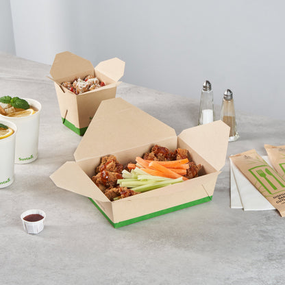 Sustain 71 oz Rectangle Bamboo Paper #3 Bio Box Take Out Container - with PLA Lining, Compostable - 8 1/2" x 6 1/4" x 2 1/2" - 200 count box