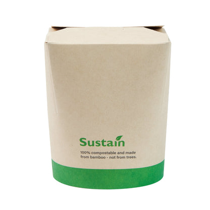 Sustain 16 oz Round Bamboo Paper Noodle Take Out Container - with PLA Lining, Compostable - 3 1/4" x 3" x 4" - 200 count box
