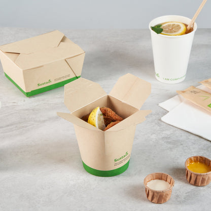 Sustain 16 oz Round Bamboo Paper Noodle Take Out Container - with PLA Lining, Compostable - 3 1/4" x 3" x 4" - 200 count box