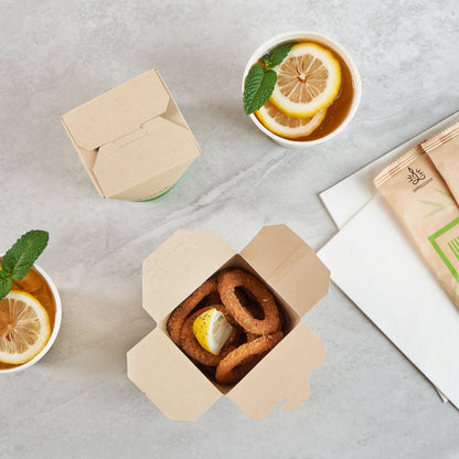 Sustain 16 oz Round Bamboo Paper Noodle Take Out Container - with PLA Lining, Compostable - 3 1/4" x 3" x 4" - 200 count box