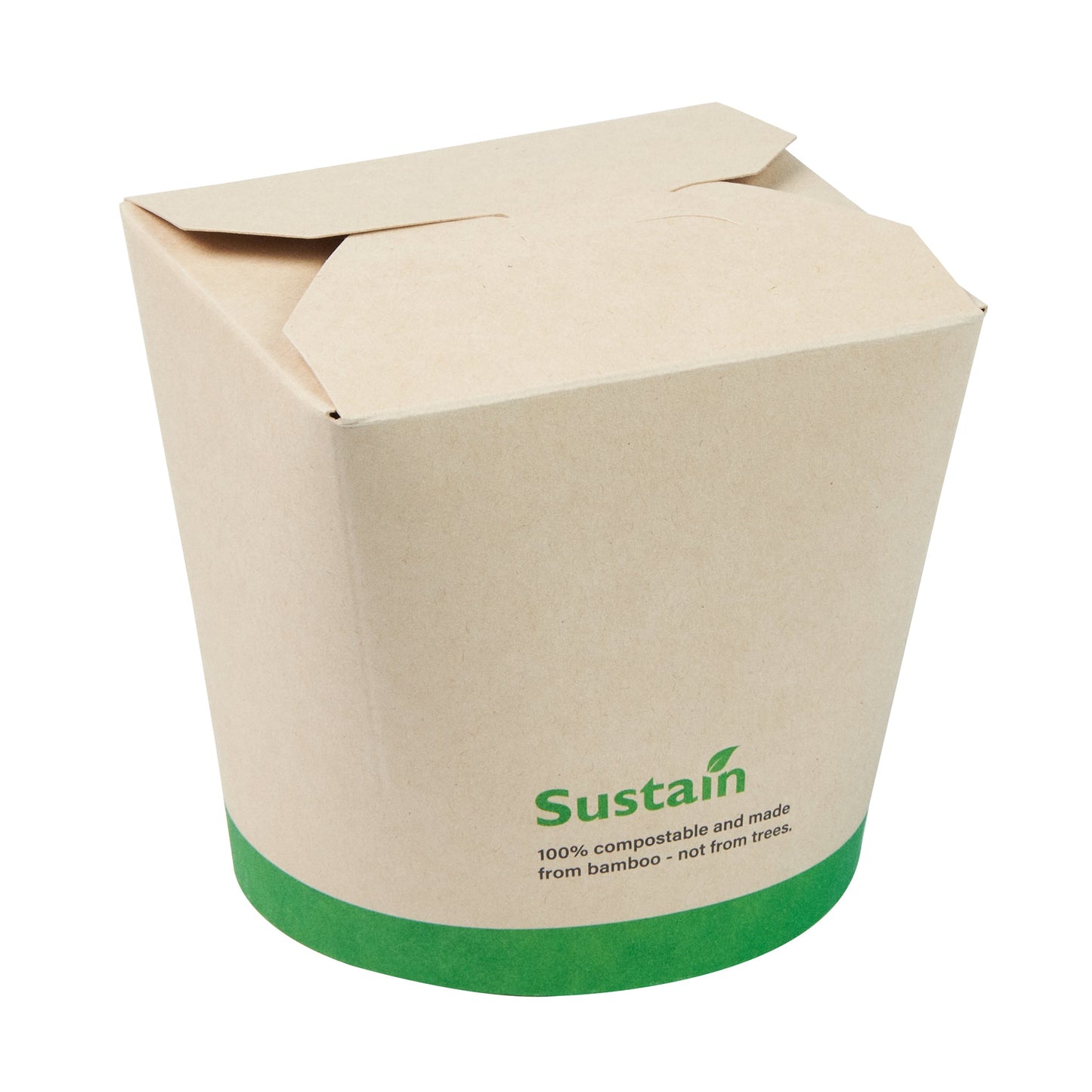 Sustain 26 oz Round Bamboo Paper Noodle Take Out Container - with PLA Lining, Compostable - 4" x 3 1/2" x 3 3/4" - 200 count box