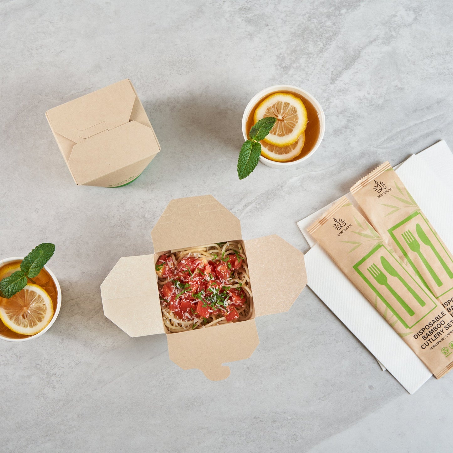 Sustain 26 oz Round Bamboo Paper Noodle Take Out Container - with PLA Lining, Compostable - 4" x 3 1/2" x 3 3/4" - 200 count box