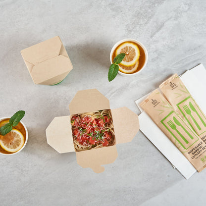 Sustain 26 oz Round Bamboo Paper Noodle Take Out Container - with PLA Lining, Compostable - 4" x 3 1/2" x 3 3/4" - 200 count box