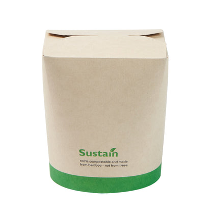 Sustain 32 oz Round Bamboo Paper Noodle Take Out Container - with PLA Lining, Compostable - 4" x 3 1/2" x 4 1/2" - 50 count box