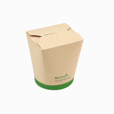 Sustain 32 oz Round Bamboo Paper Noodle Take Out Container - with PLA Lining, Compostable - 4" x 3 1/2" x 4 1/2" - 200 count box