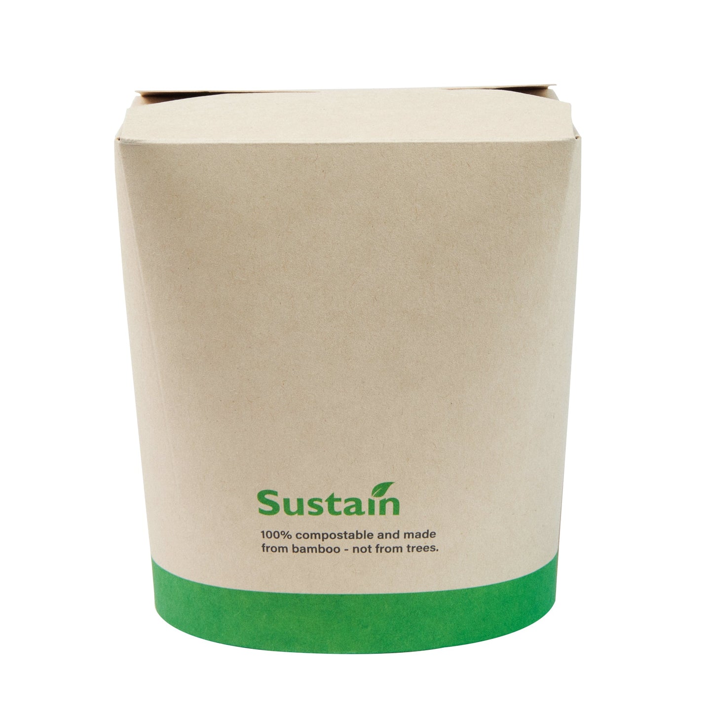 Sustain 32 oz Round Bamboo Paper Noodle Take Out Container - with PLA Lining, Compostable - 4" x 3 1/2" x 4 1/2" - 200 count box