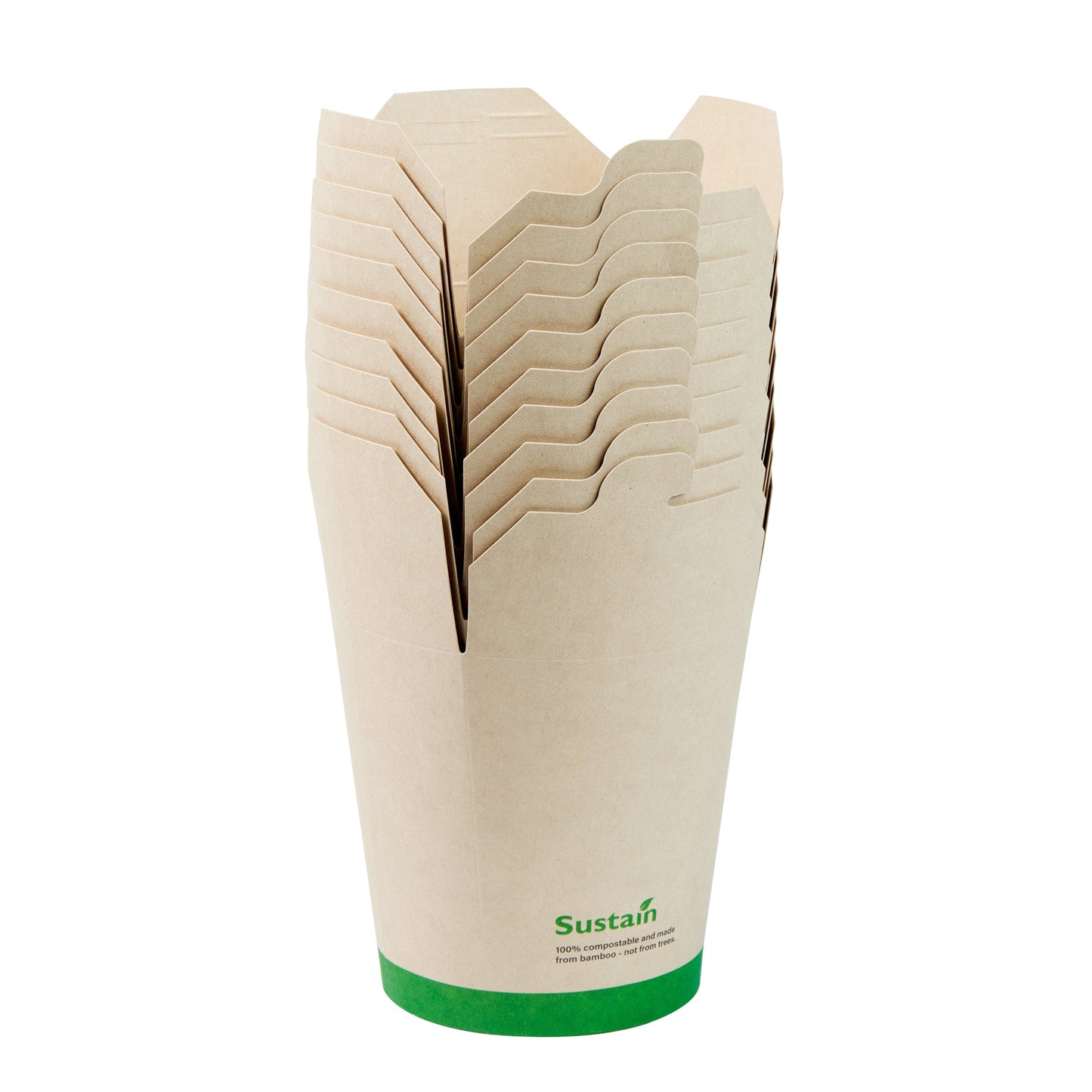 Sustain 32 oz Round Bamboo Paper Noodle Take Out Container - with PLA Lining, Compostable - 4" x 3 1/2" x 4 1/2" - 200 count box