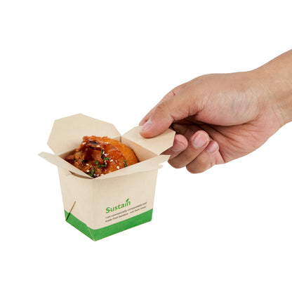Sustain 8 oz Square Bamboo Paper Noodle Take Out Container - with PLA Lining, Compostable - 2 3/4" x 2 1/4" x 2 1/2" - 50 count box