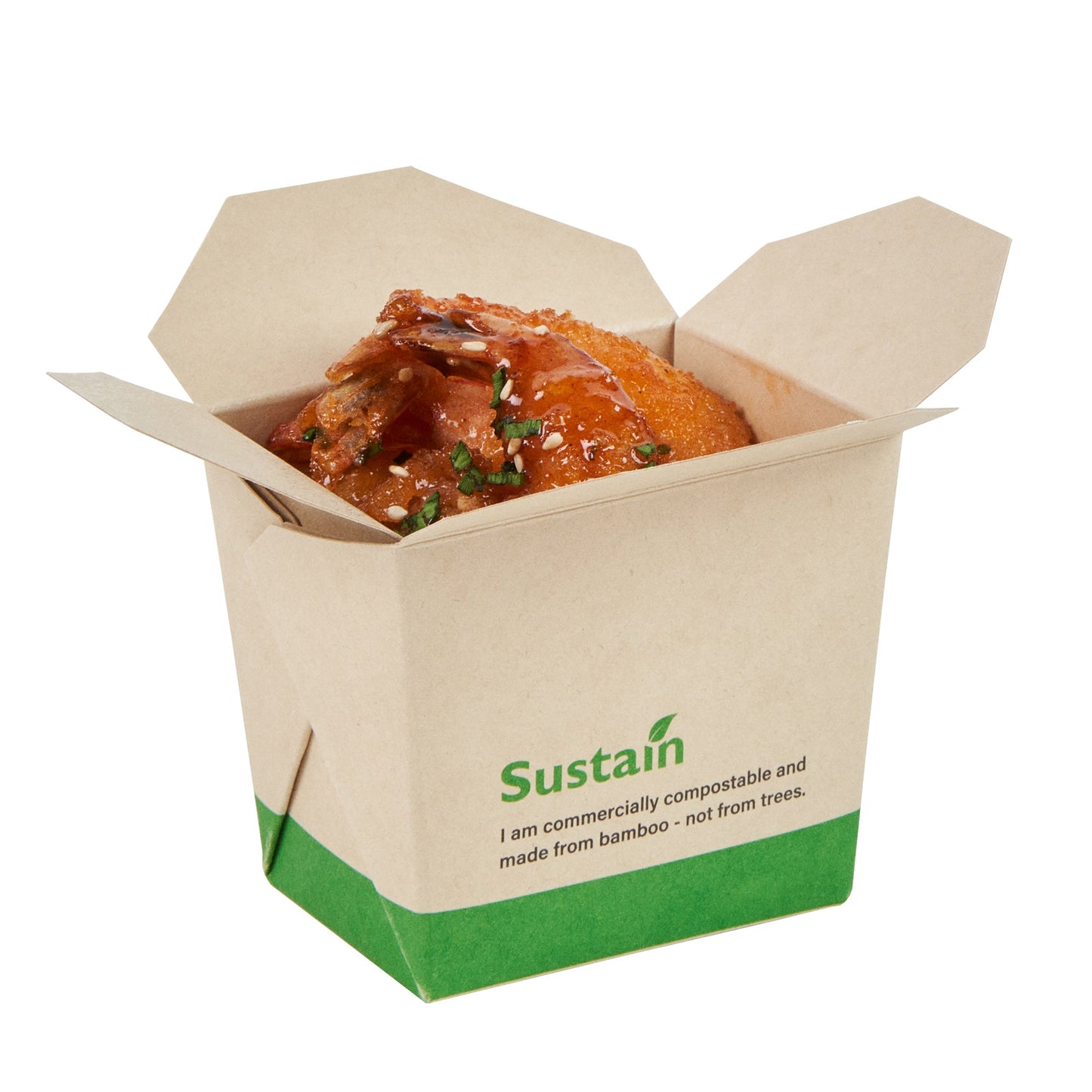 Sustain 8 oz Square Bamboo Paper Noodle Take Out Container - with PLA Lining, Compostable - 2 3/4" x 2 1/4" x 2 1/2" - 50 count box
