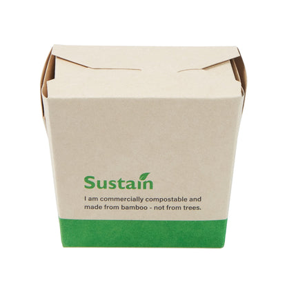 Sustain 8 oz Square Bamboo Paper Noodle Take Out Container - with PLA Lining, Compostable - 2 3/4" x 2 1/4" x 2 1/2" - 50 count box