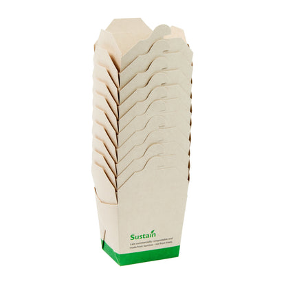 Sustain 8 oz Square Bamboo Paper Noodle Take Out Container - with PLA Lining, Compostable - 2 3/4" x 2 1/4" x 2 1/2" - 50 count box