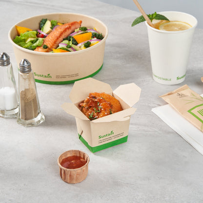 Sustain 8 oz Square Bamboo Paper Noodle Take Out Container - with PLA Lining, Compostable - 2 3/4" x 2 1/4" x 2 1/2" - 50 count box