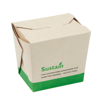 Sustain 8 oz Square Bamboo Paper Noodle Take Out Container - with PLA Lining, Compostable - 2 3/4" x 2 1/4" x 2 1/2" - 200 count box