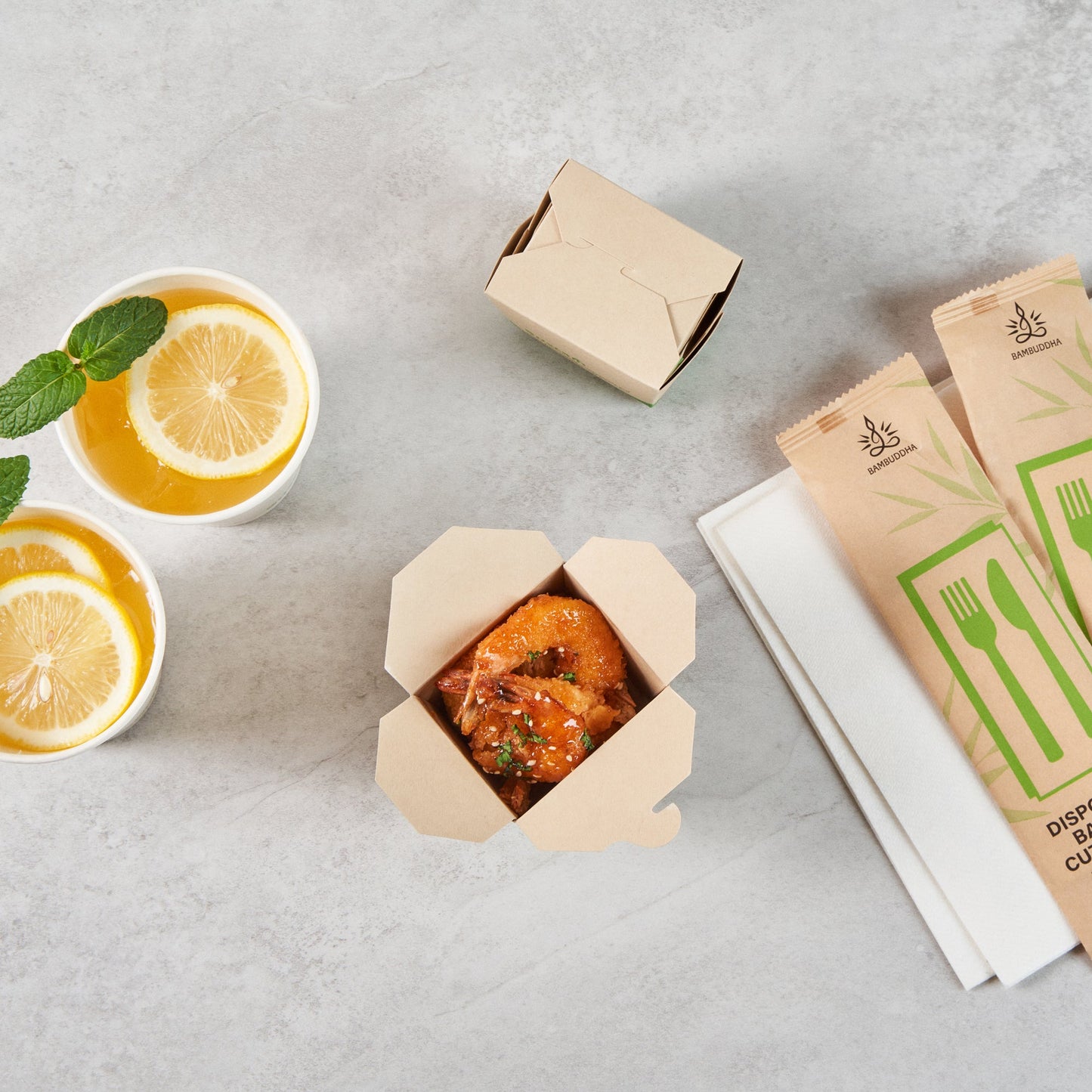 Sustain 8 oz Square Bamboo Paper Noodle Take Out Container - with PLA Lining, Compostable - 2 3/4" x 2 1/4" x 2 1/2" - 200 count box