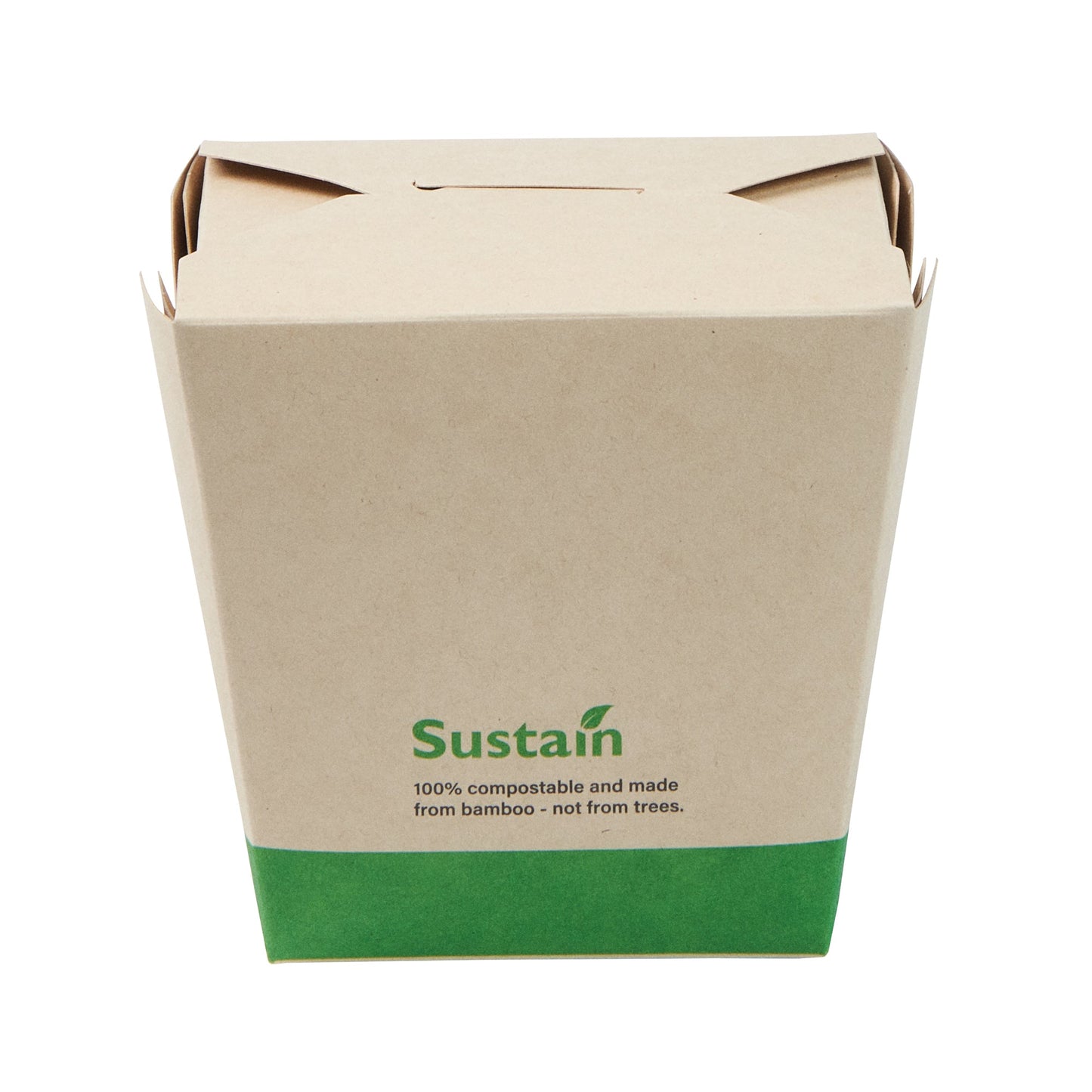 Sustain 26 oz Square Bamboo Paper Noodle Take Out Container - with PLA Lining, Compostable - 4" x 3 1/2" x 4" - 50 count box