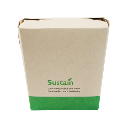 Sustain 26 oz Square Bamboo Paper Noodle Take Out Container - with PLA Lining, Compostable - 4" x 3 1/2" x 4" - 50 count box