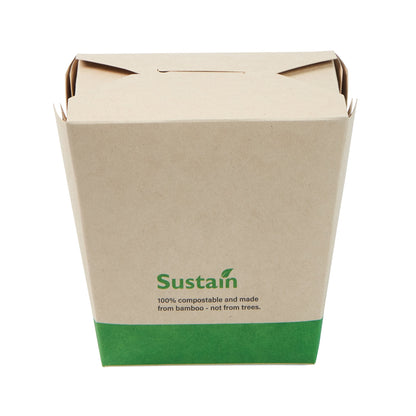 Sustain 26 oz Square Bamboo Paper Noodle Take Out Container - with PLA Lining, Compostable - 4" x 3 1/2" x 4" - 200 count box