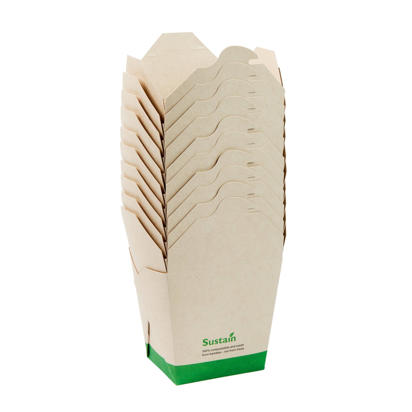 Sustain 26 oz Square Bamboo Paper Noodle Take Out Container - with PLA Lining, Compostable - 4" x 3 1/2" x 4" - 200 count box