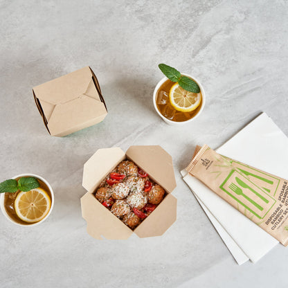 Sustain 26 oz Square Bamboo Paper Noodle Take Out Container - with PLA Lining, Compostable - 4" x 3 1/2" x 4" - 200 count box