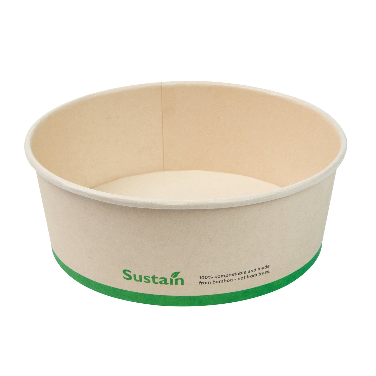 Sustain 44 oz Round Bamboo Paper Salad Container - with PLA Lining, Compostable - 7 1/4" x 7 1/4" x 2 1/2" - 50 count box