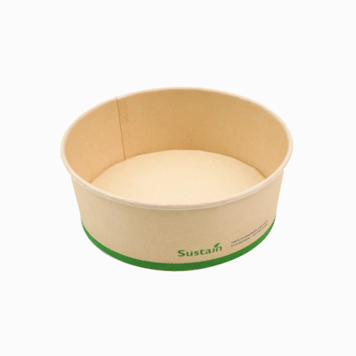 Sustain 44 oz Round Bamboo Paper Salad Container - with PLA Lining, Compostable - 7 1/4" x 7 1/4" x 2 1/2" - 200 count box