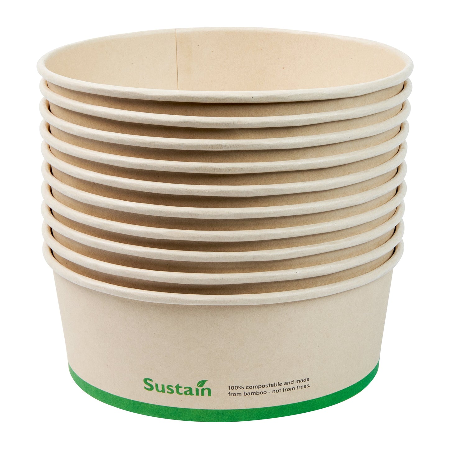 Sustain 44 oz Round Bamboo Paper Salad Container - with PLA Lining, Compostable - 7 1/4" x 7 1/4" x 2 1/2" - 200 count box
