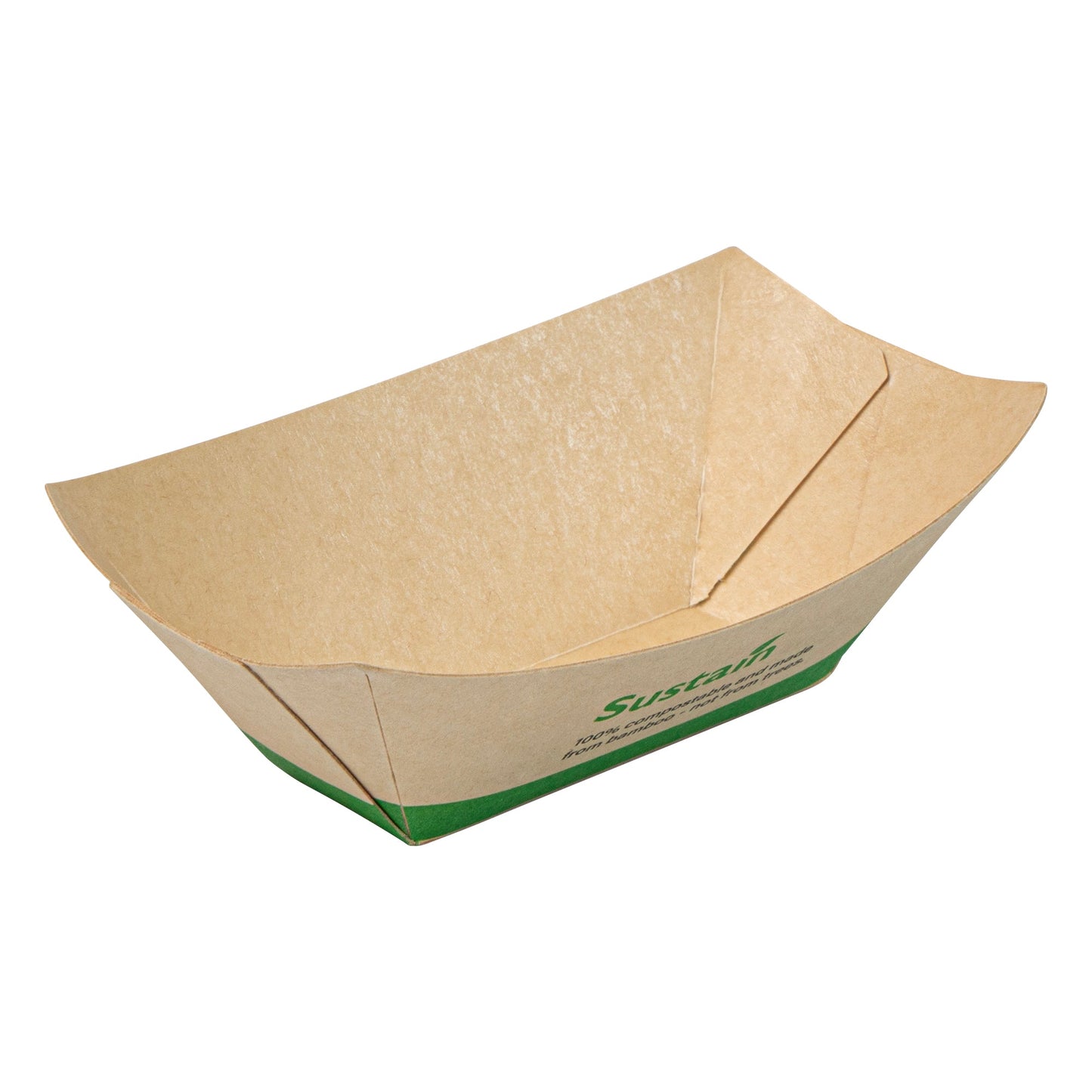 Sustain 2 oz Bamboo Paper Food Tray / Boat - with PLA Lining, Compostable - 2" x 3/4" x 1 1/4" - 400 count box