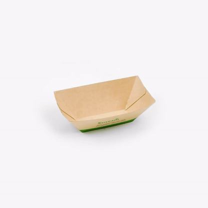 Sustain 2 oz Bamboo Paper Food Tray / Boat - with PLA Lining, Compostable - 2" x 3/4" x 1 1/4" - 50 count box