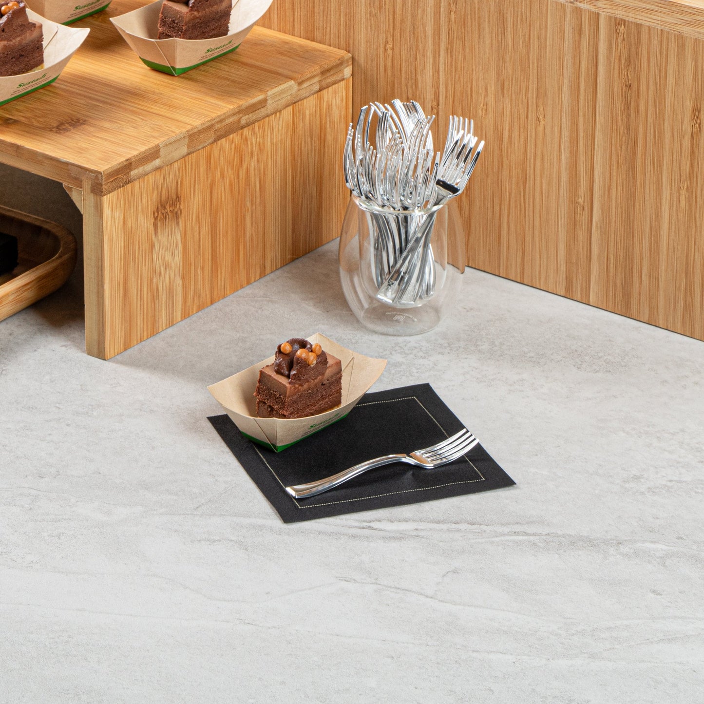 Sustain 2 oz Bamboo Paper Food Tray / Boat - with PLA Lining, Compostable - 2" x 3/4" x 1 1/4" - 50 count box