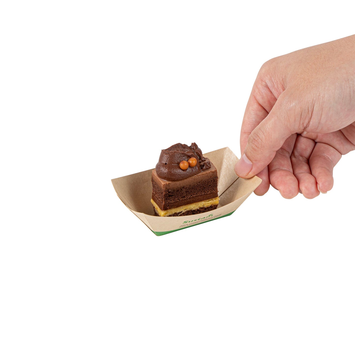 Sustain 2 oz Bamboo Paper Food Tray / Boat - with PLA Lining, Compostable - 2" x 3/4" x 1 1/4" - 400 count box