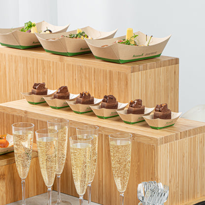 Sustain 2 oz Bamboo Paper Food Tray / Boat - with PLA Lining, Compostable - 2" x 3/4" x 1 1/4" - 400 count box