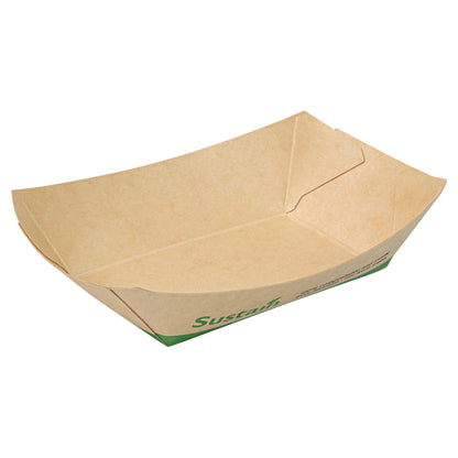 Sustain 4 oz Bamboo Paper # 25 Food Tray / Boat - with PLA Lining, Compostable - 3" x 2" x 1" - 50 count box