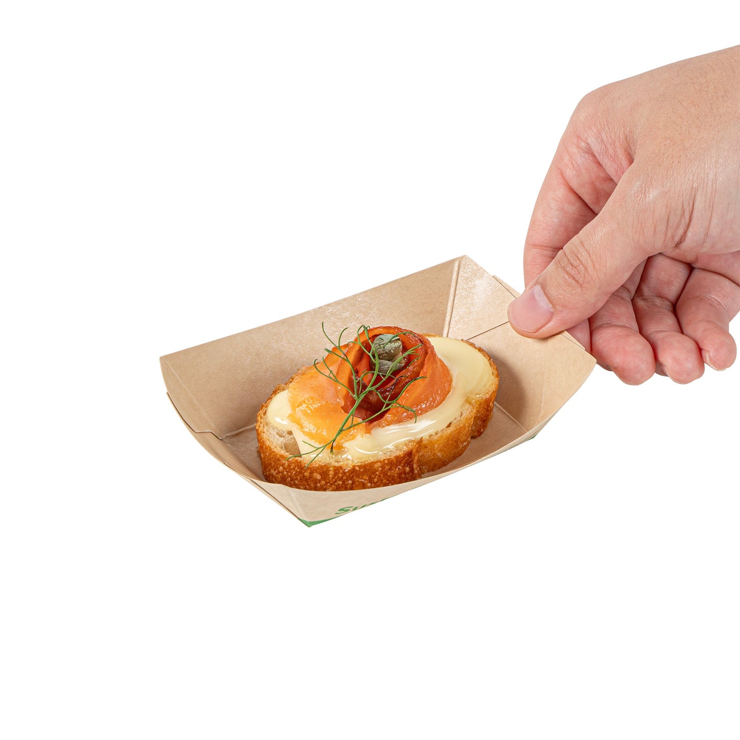 Sustain 4 oz Bamboo Paper # 25 Food Tray / Boat - with PLA Lining, Compostable - 3" x 2" x 1" - 50 count box
