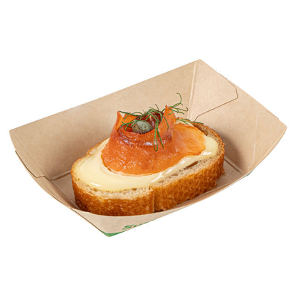 Sustain 4 oz Bamboo Paper # 25 Food Tray / Boat - with PLA Lining, Compostable - 3" x 2" x 1" - 50 count box