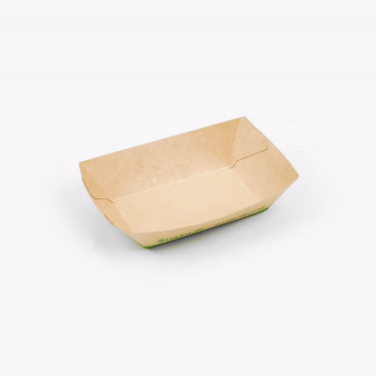 Sustain 4 oz Bamboo Paper # 25 Food Tray / Boat - with PLA Lining, Compostable - 3" x 2" x 1" - 50 count box