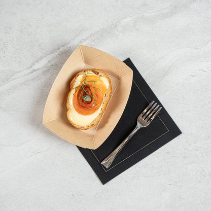 Sustain 4 oz Bamboo Paper # 25 Food Tray / Boat - with PLA Lining, Compostable - 3" x 2" x 1" - 50 count box
