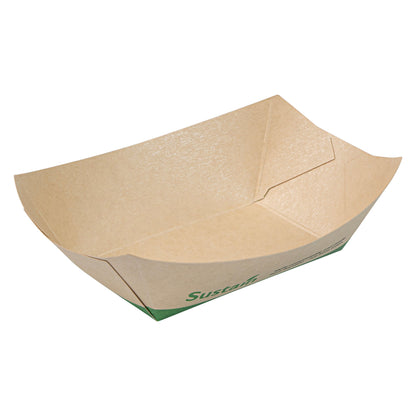 Sustain 6 oz Bamboo Paper #40 Food Tray / Boat - with PLA Lining, Compostable - 3 1/4" x 2" x 1 1/2" - 50 count box