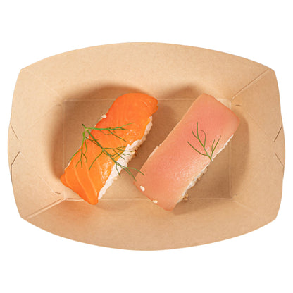 Sustain 6 oz Bamboo Paper #40 Food Tray / Boat - with PLA Lining, Compostable - 3 1/4" x 2" x 1 1/2" - 50 count box
