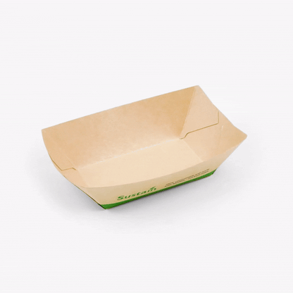 Sustain 6 oz Bamboo Paper #40 Food Tray / Boat - with PLA Lining, Compostable - 3 1/4" x 2" x 1 1/2" - 50 count box