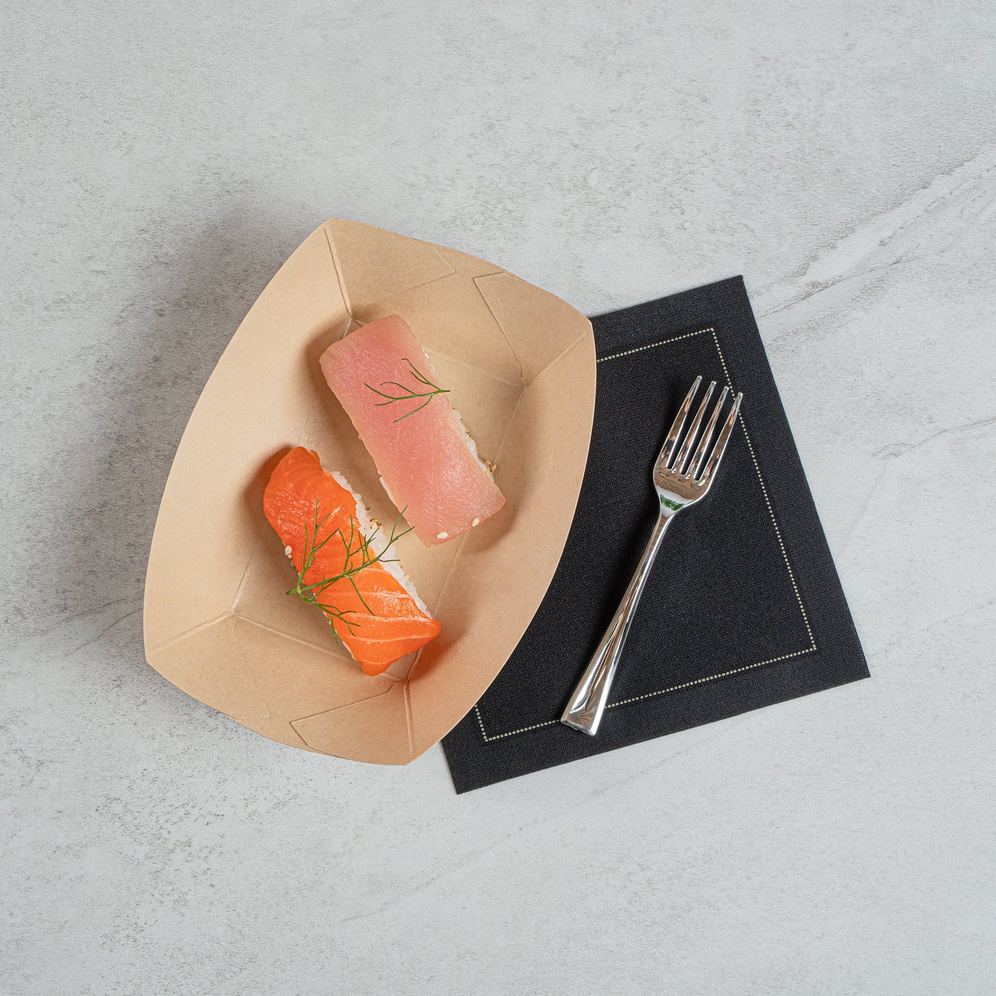 Sustain 6 oz Bamboo Paper #40 Food Tray / Boat - with PLA Lining, Compostable - 3 1/4" x 2" x 1 1/2" - 50 count box
