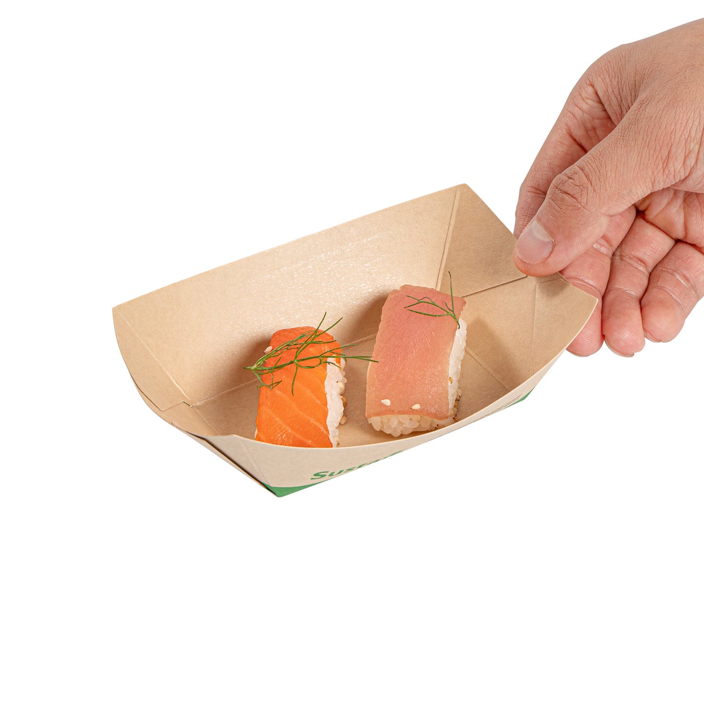Sustain 6 oz Bamboo Paper #40 Food Tray / Boat - with PLA Lining, Compostable - 3 1/4" x 2" x 1 1/2" - 400 count box