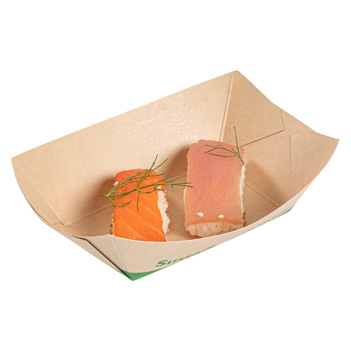 Sustain 6 oz Bamboo Paper #40 Food Tray / Boat - with PLA Lining, Compostable - 3 1/4" x 2" x 1 1/2" - 400 count box