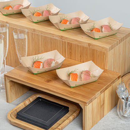 Sustain 6 oz Bamboo Paper #40 Food Tray / Boat - with PLA Lining, Compostable - 3 1/4" x 2" x 1 1/2" - 400 count box