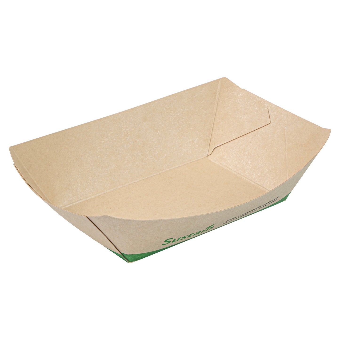 Sustain 1/2 lb Bamboo Paper #50 Food Tray / Boat - with PLA Lining, Compostable - 4 1/4" x 2 3/4" x 1 1/2" - 400 count box