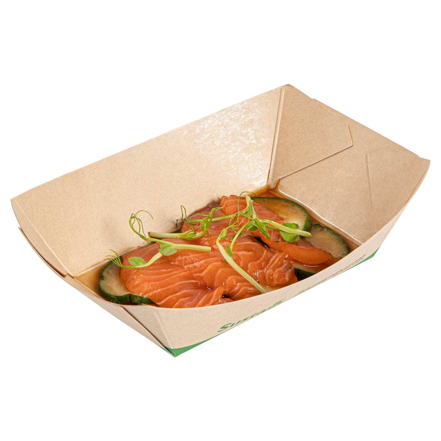 Sustain 1/2 lb Bamboo Paper #50 Food Tray / Boat - with PLA Lining, Compostable - 4 1/4" x 2 3/4" x 1 1/2" - 400 count box