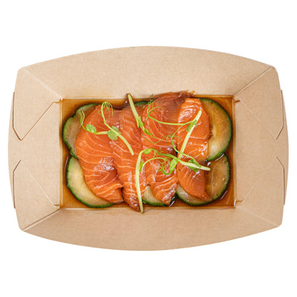 Sustain 1/2 lb Bamboo Paper #50 Food Tray / Boat - with PLA Lining, Compostable - 4 1/4" x 2 3/4" x 1 1/2" - 400 count box