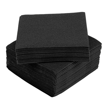 Luxenap Square Black Paper Linen-Feel Cocktail Napkin - Air Laid - 9 1/2" x 9 1/2" - 50 count box